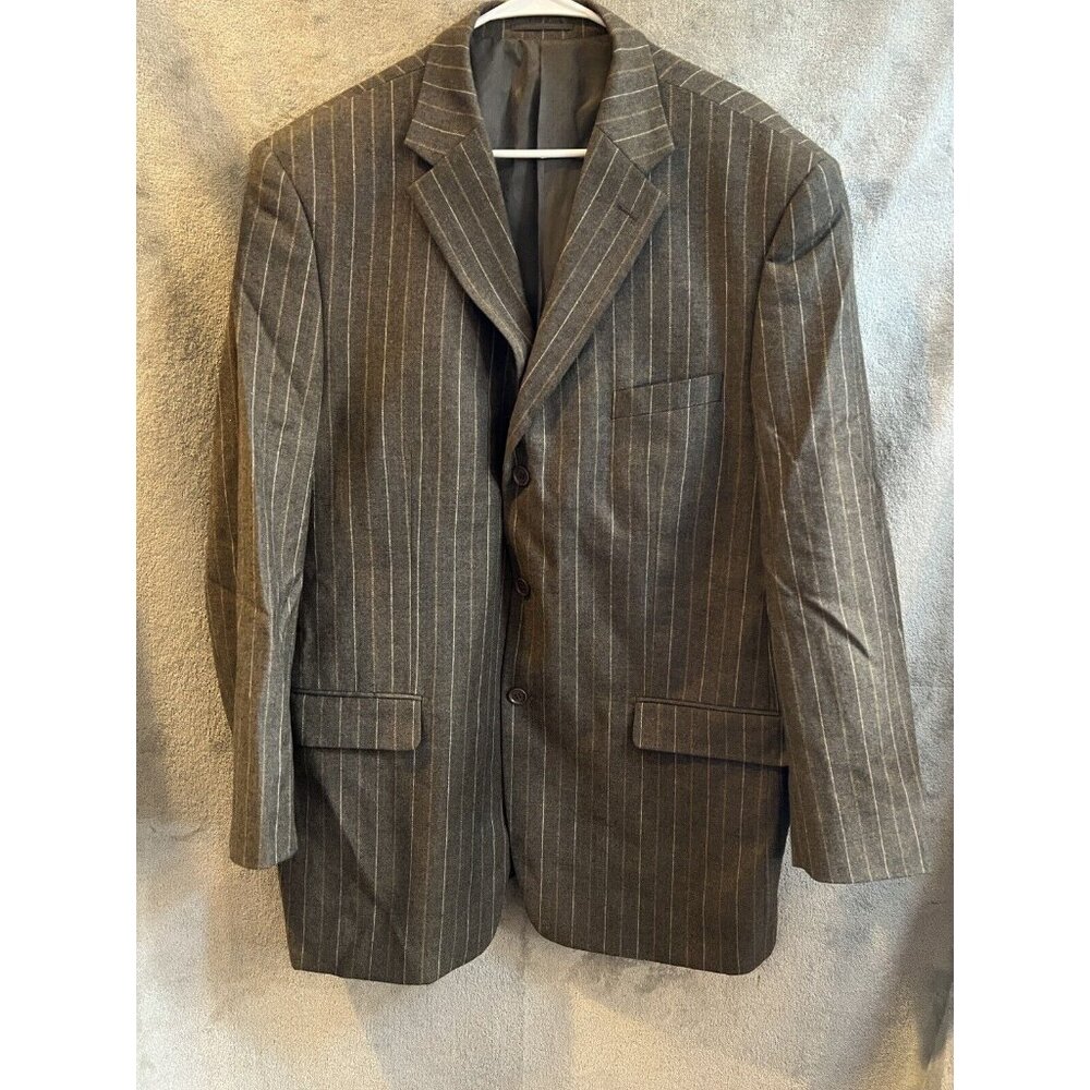 Mantoni Italy Super 140's Wool Brown Striped Dual Vent Blazer Sport Jacket 50L